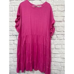 Andre By Unit Bright Pink Ruffled Short Sleeve Tiered Midi Peasant Dress SZ 2X